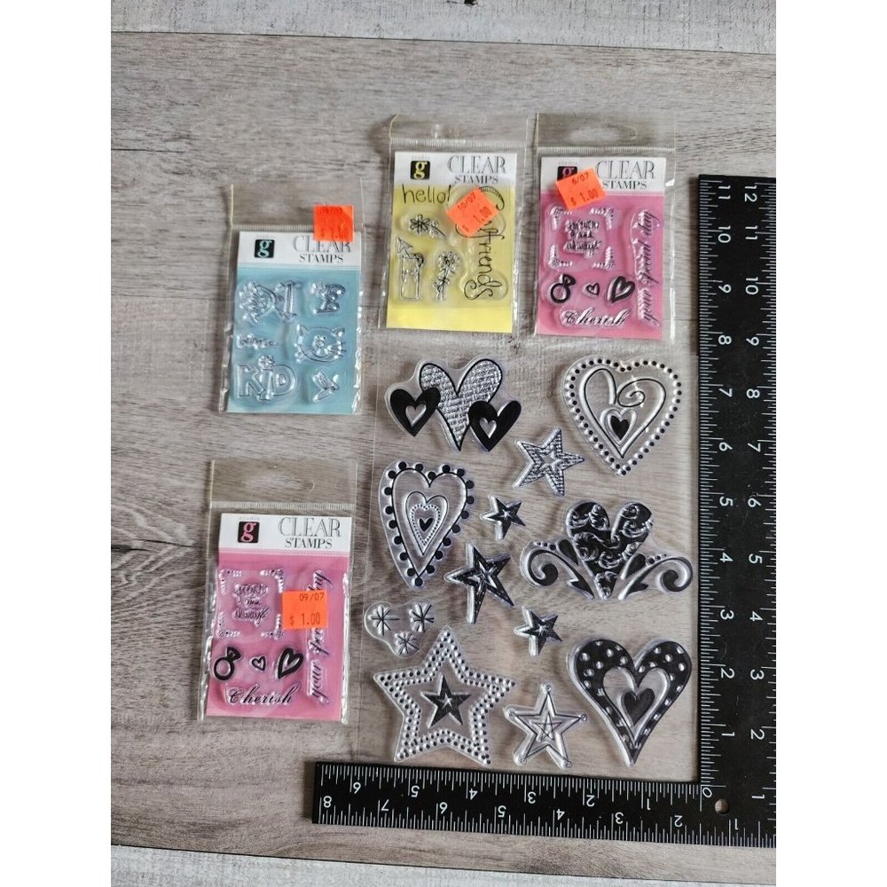 New Clear Cling Stamps HEARTS & STARS Rhonna Farrer & Studio G LOT #44